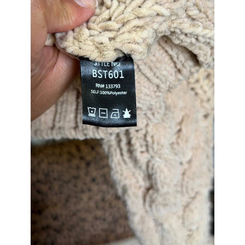 POL BST601 Beige Cable Knit Mock Neck Cropped Sweater Mens Medium - Picture 5 of 6